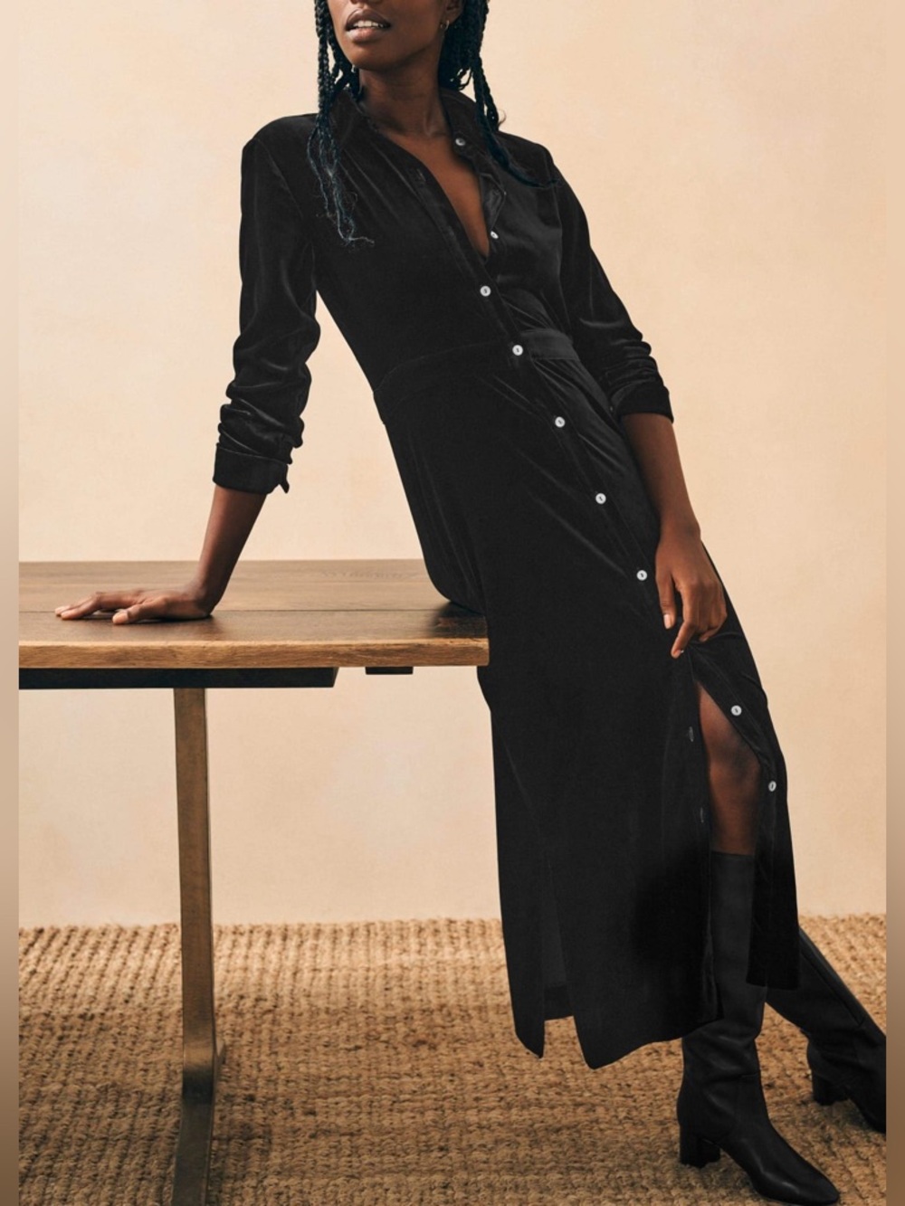 Faherty Stretch Silk Velvet Maxi Dress